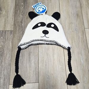Neff Panda Black White Knit Hat Beanie Braided Tassels Women's Unisex Onesize